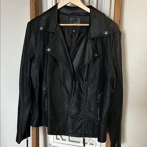 Max Studio Classic Black Leather-look Jacket XL